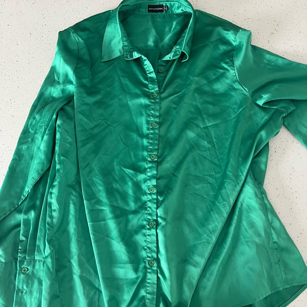 green satin button up